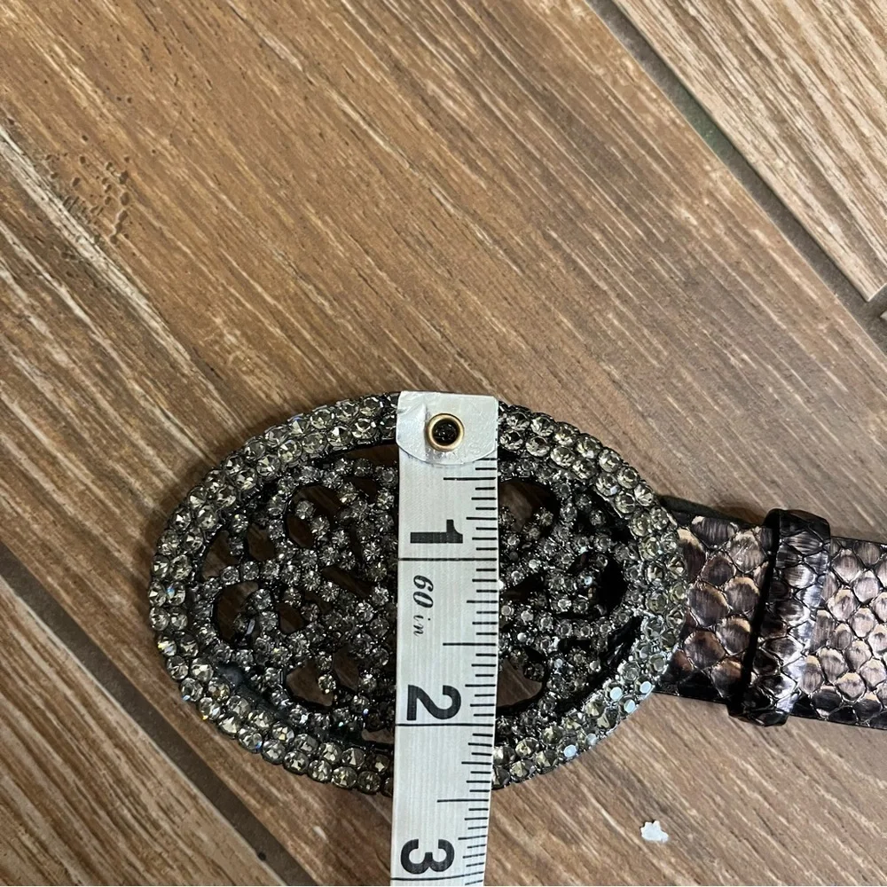 Orciani Snake Skin Belt Rhinestone Crystal Buckle Italy 90